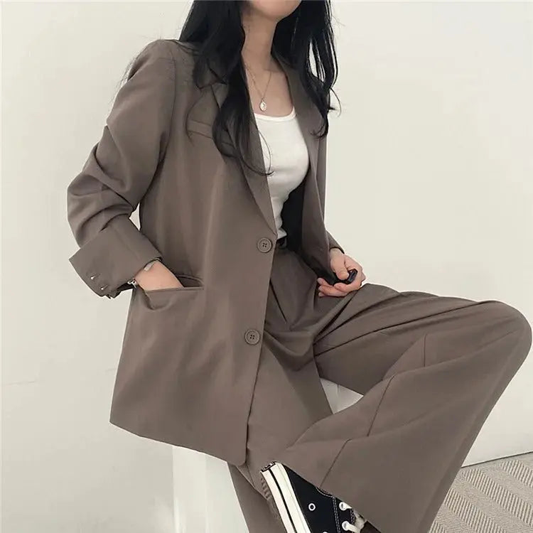 Athena | Effen Blazer- en Rechte Pantalon Set voor Dames
