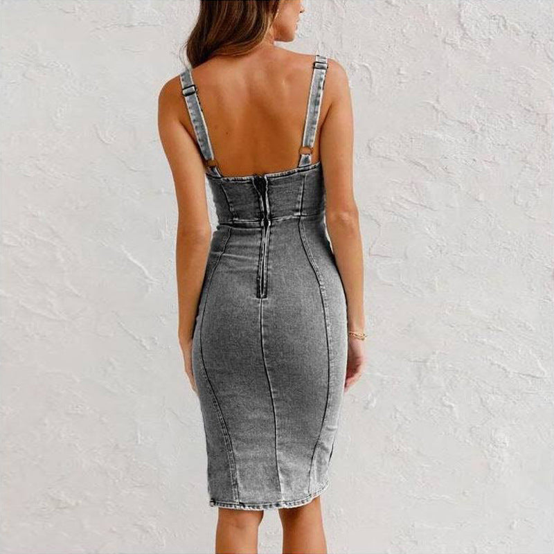 Michelah Denim Jurk met U-Hals - Dames- Tijdloze Stijl en Comfort