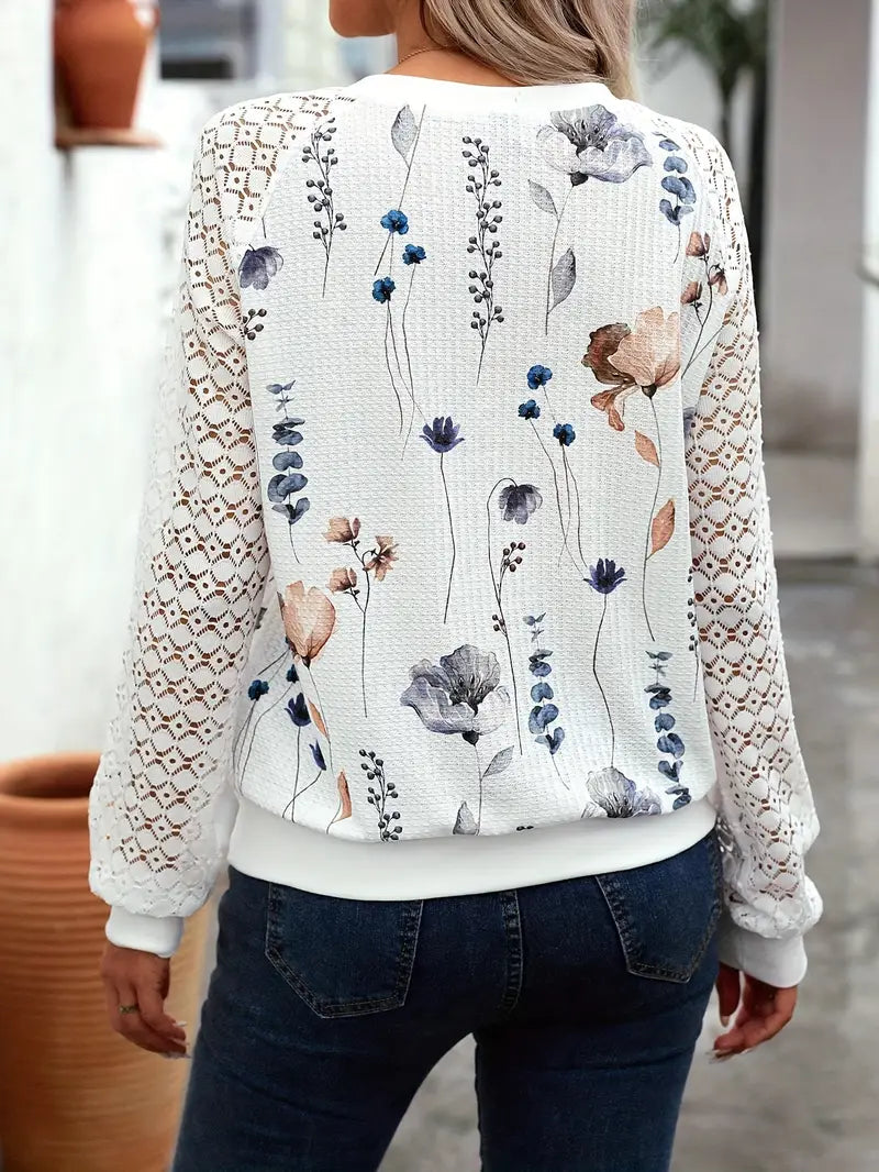 Idalia | Bloemen Trui met Kanten Mouwen