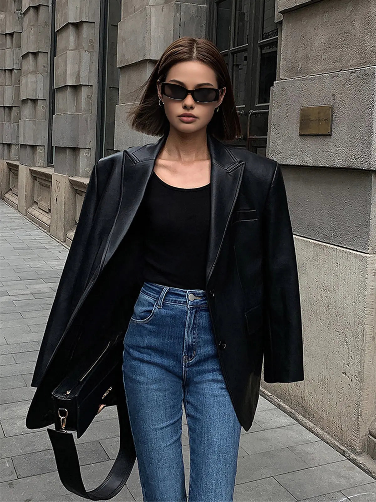 Sarah | Leren Blazer met Zakjes en Detail