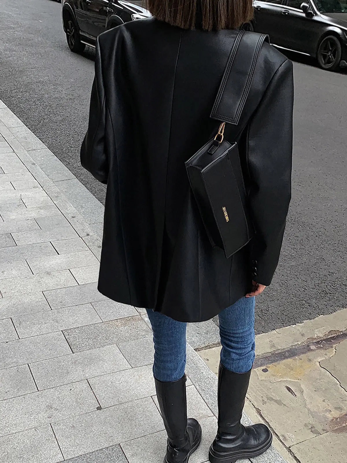 Sarah | Leren Blazer met Zakjes en Detail