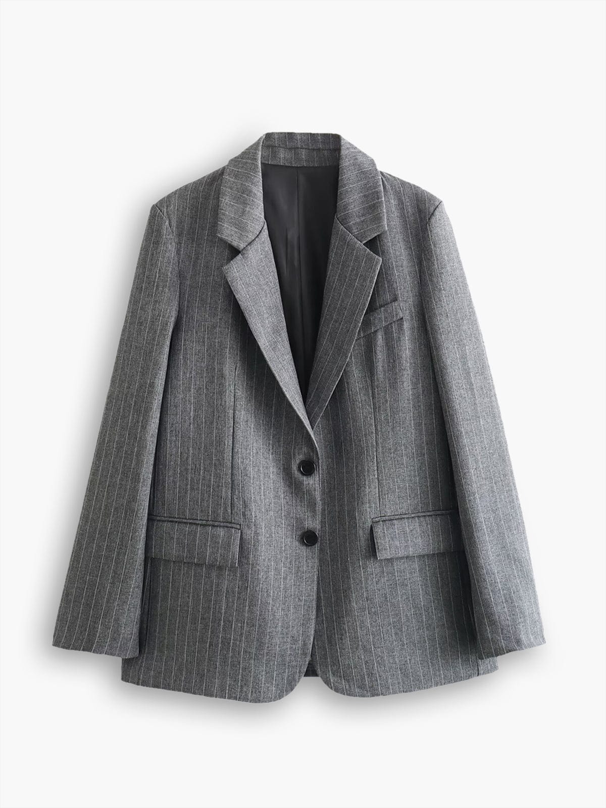 Jana | Klassieke oversized grijze pinstripe blazer met twee knopen voor dames