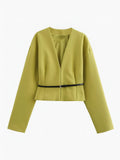 Irina | Verkorte V-hals Blazer voor Dames met Stijlvolle Smalle Ceintuur