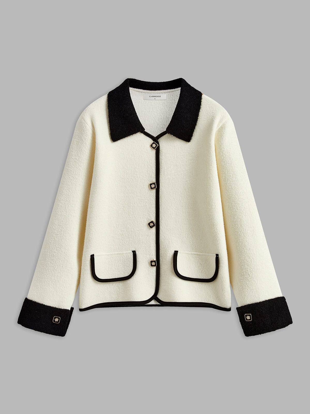 Liane | Stijlvolle Wit-Zwart Contrast Blazerjasje met Contrast Randen