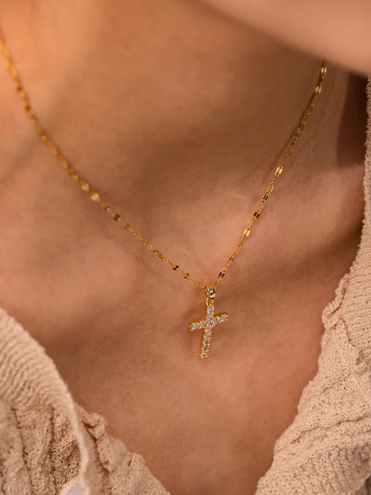 Mirella | Zirkonia Kruis Ketting Goud