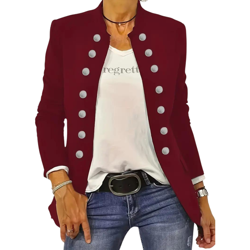 Militaire Stijl Blazer met Gouden Knopen