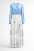 Elegante Maxi Jurk met V Hals en Bloemenprint Rok