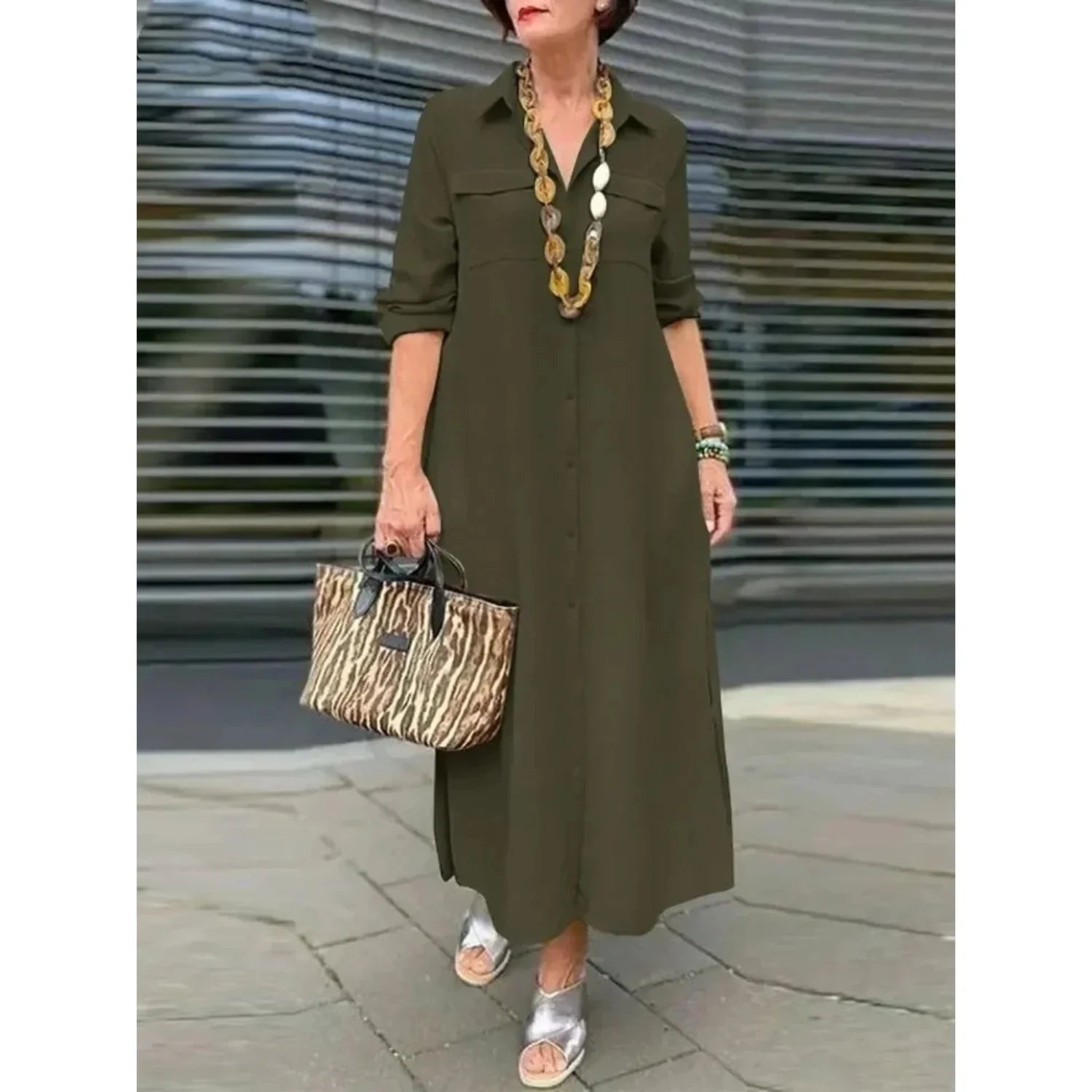 Elegante Blauwe V-Hals Blousejurk