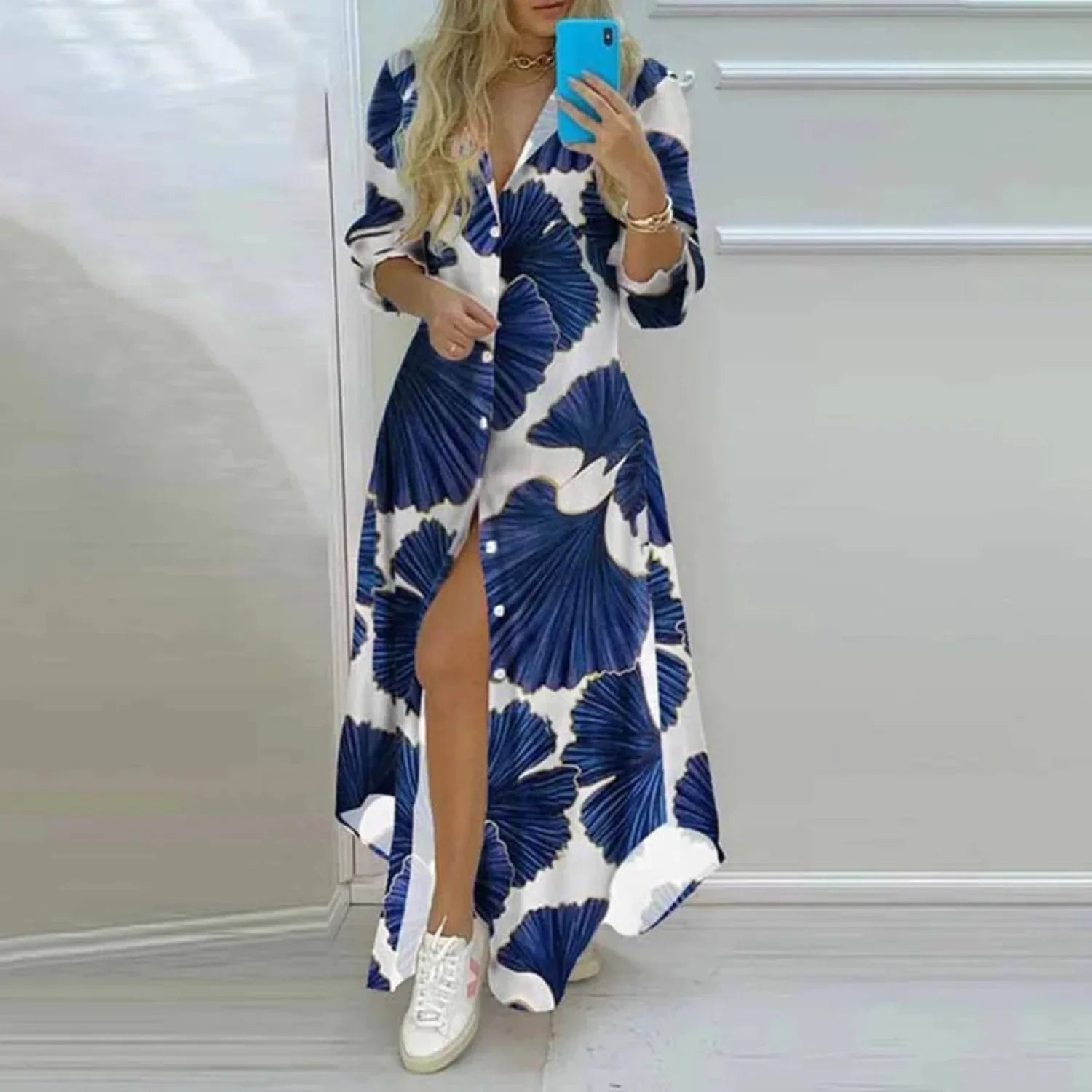 Elegante Boho Print Fleece Blouse Jurk