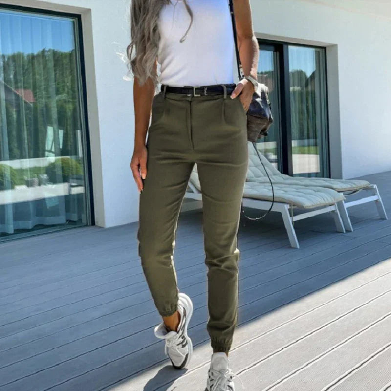 Chino Broek - Katoen - Stijlvol en Duurzaam - Dames - Zwart, Khaki & Legergroen