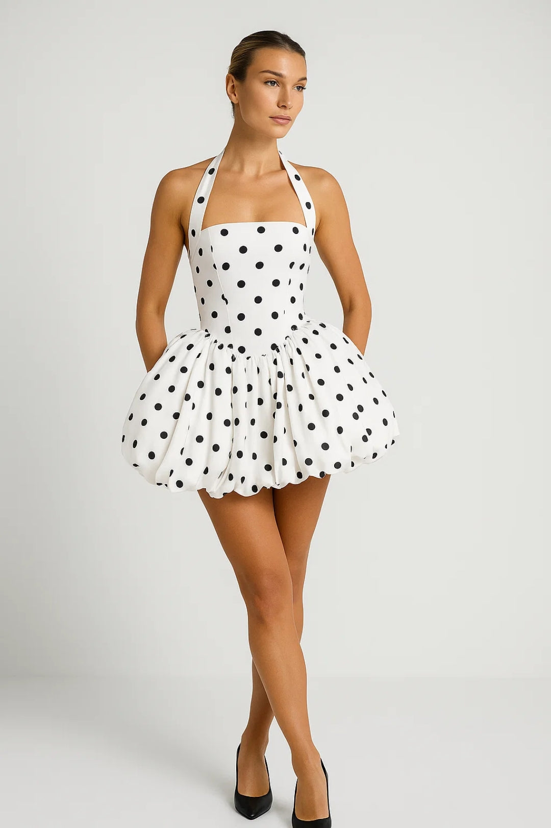Mini Jurk Dames - Halter Neck met Volumineuze Bolrok | Chique