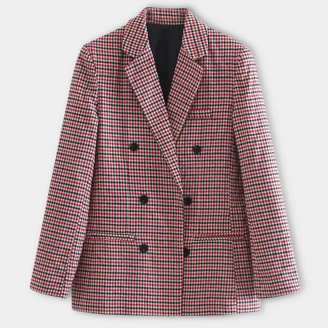 Geruite Blazer met Dubbele Knopen en Getailleerde Pasvorm