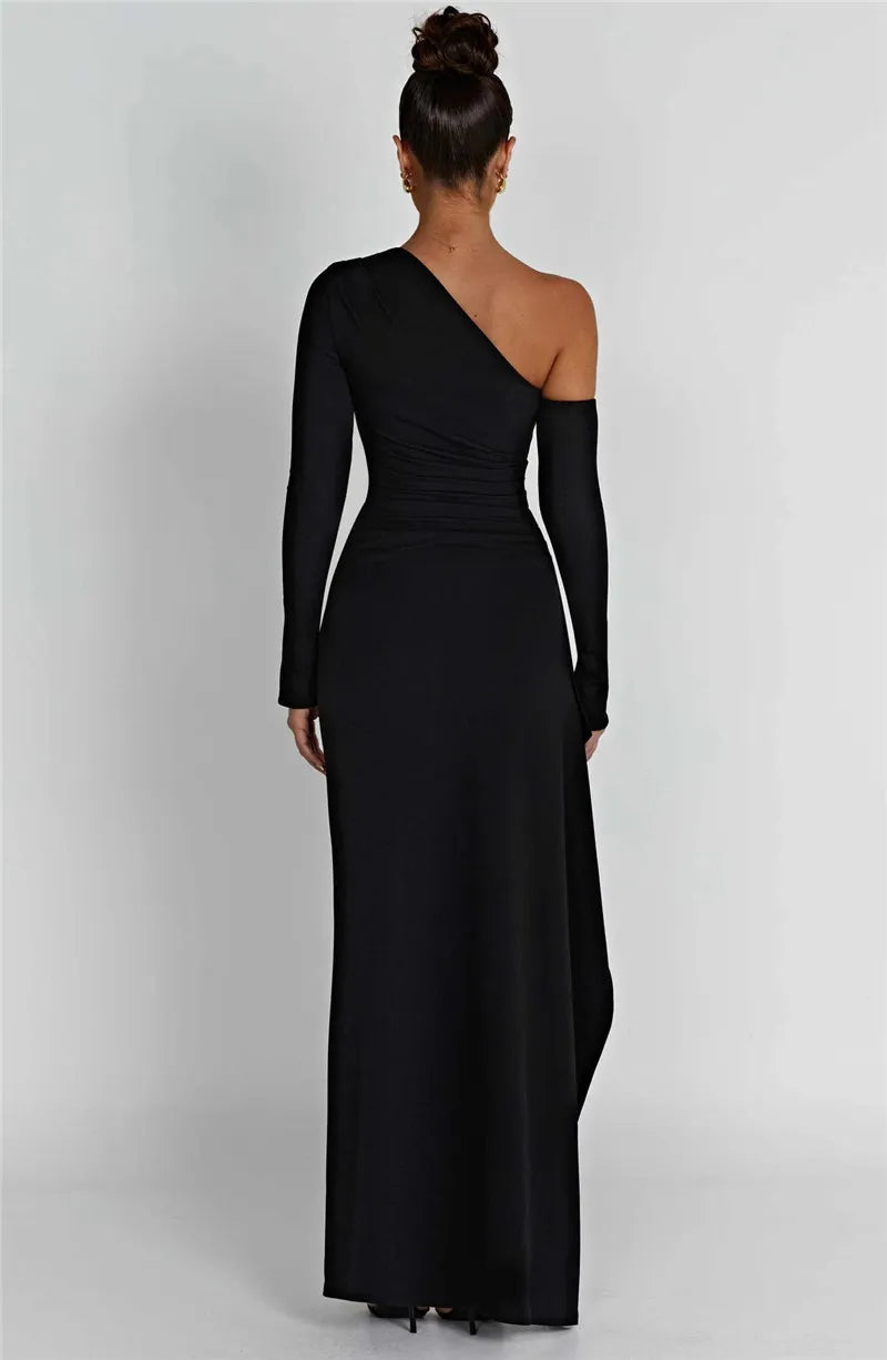 Elegante Maxi Jurk - Asymmetrische Halslijn - Polyester - Feestelijke Evenementen