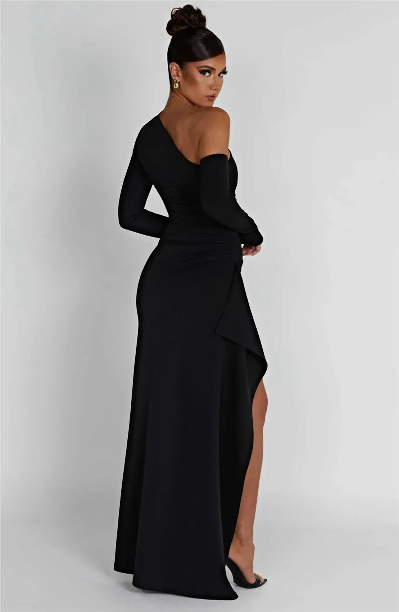 Elegante Maxi Jurk - Asymmetrische Halslijn - Polyester - Feestelijke Evenementen