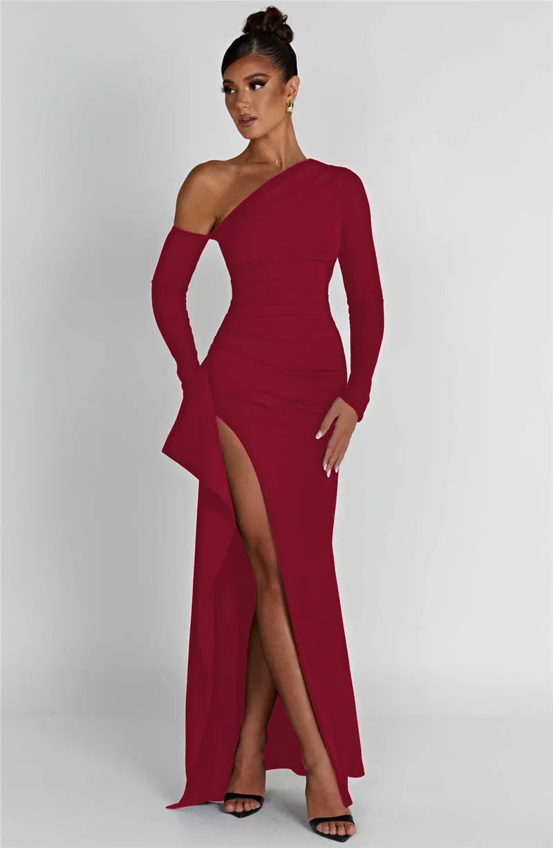 Elegante Maxi Jurk - Asymmetrische Halslijn - Polyester - Feestelijke Evenementen