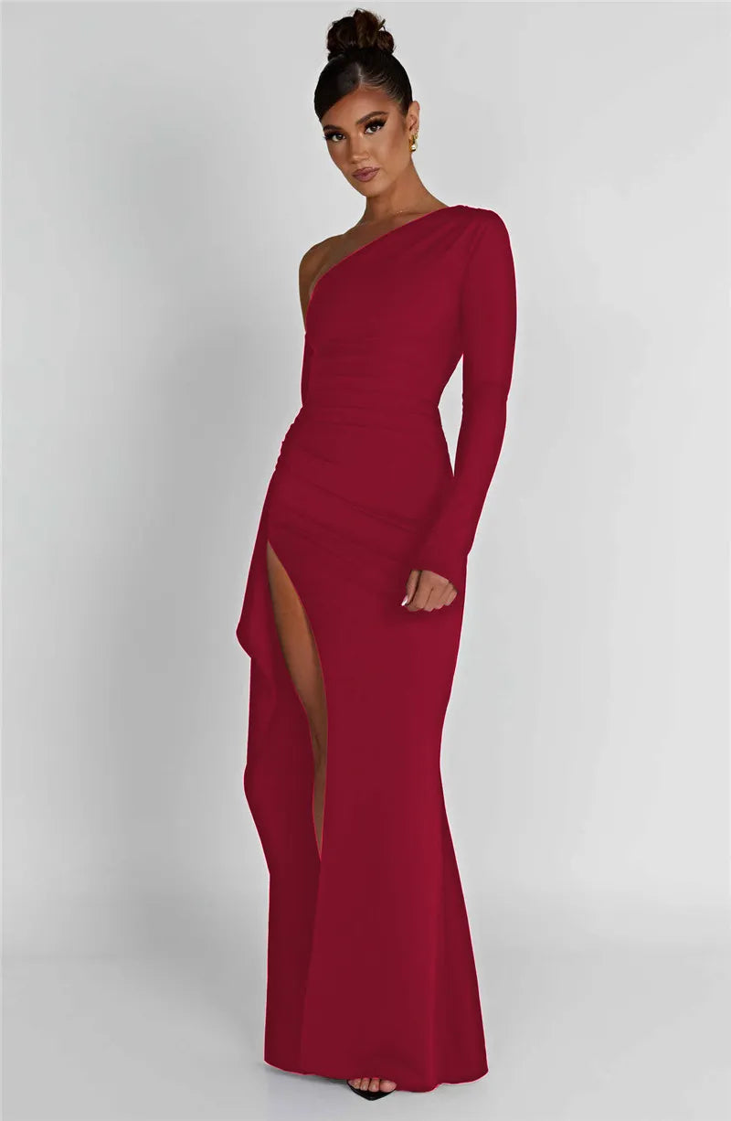Elegante Maxi Jurk - Asymmetrische Halslijn - Polyester - Feestelijke Evenementen