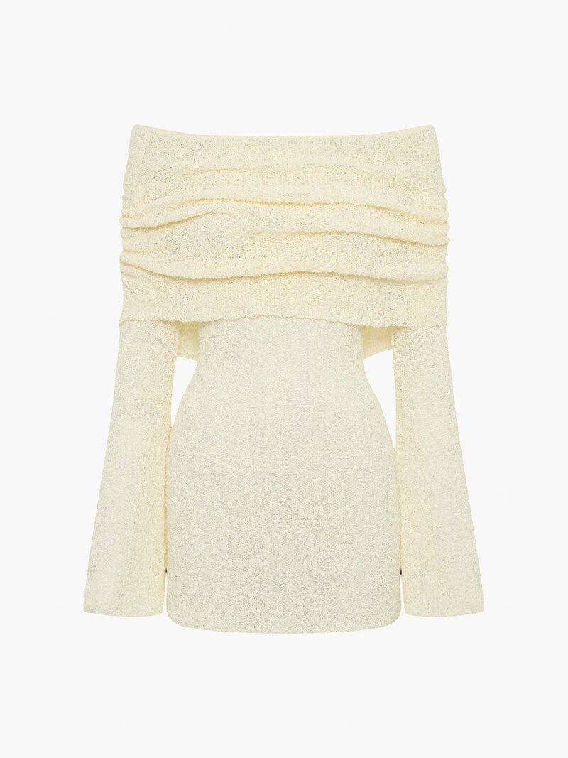 Strapless Mini-jurk - Bouclé Breisel met Lange Mouwen - Perfect voor Elke Gelegenheid