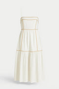 Strapless Maxi Jurk met Gelaagde Rok en Contrastdetails