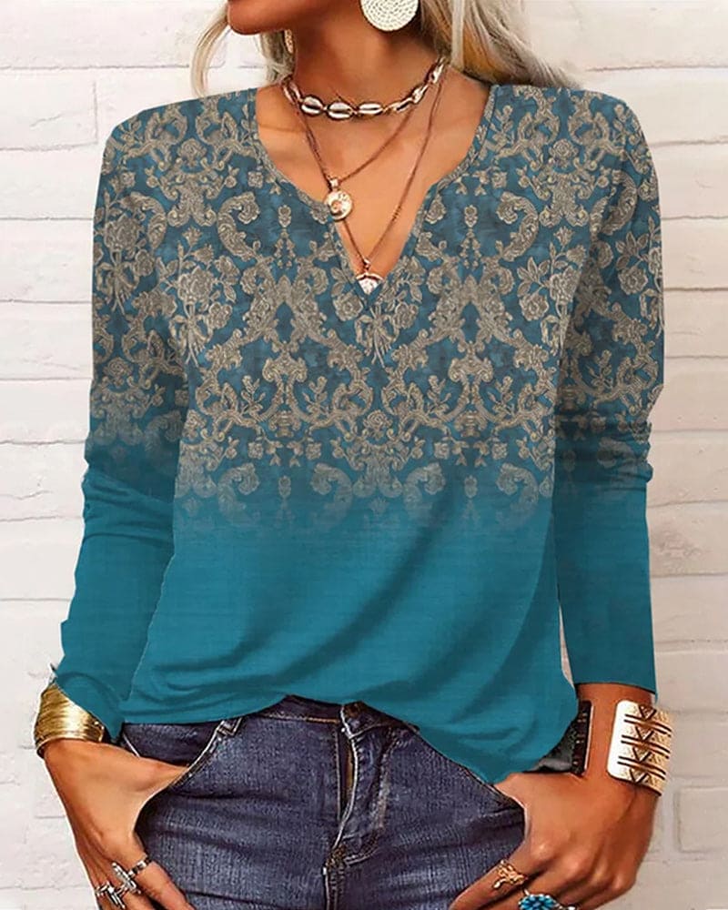 Aubrey | Top met Printje en Lange Mouwen