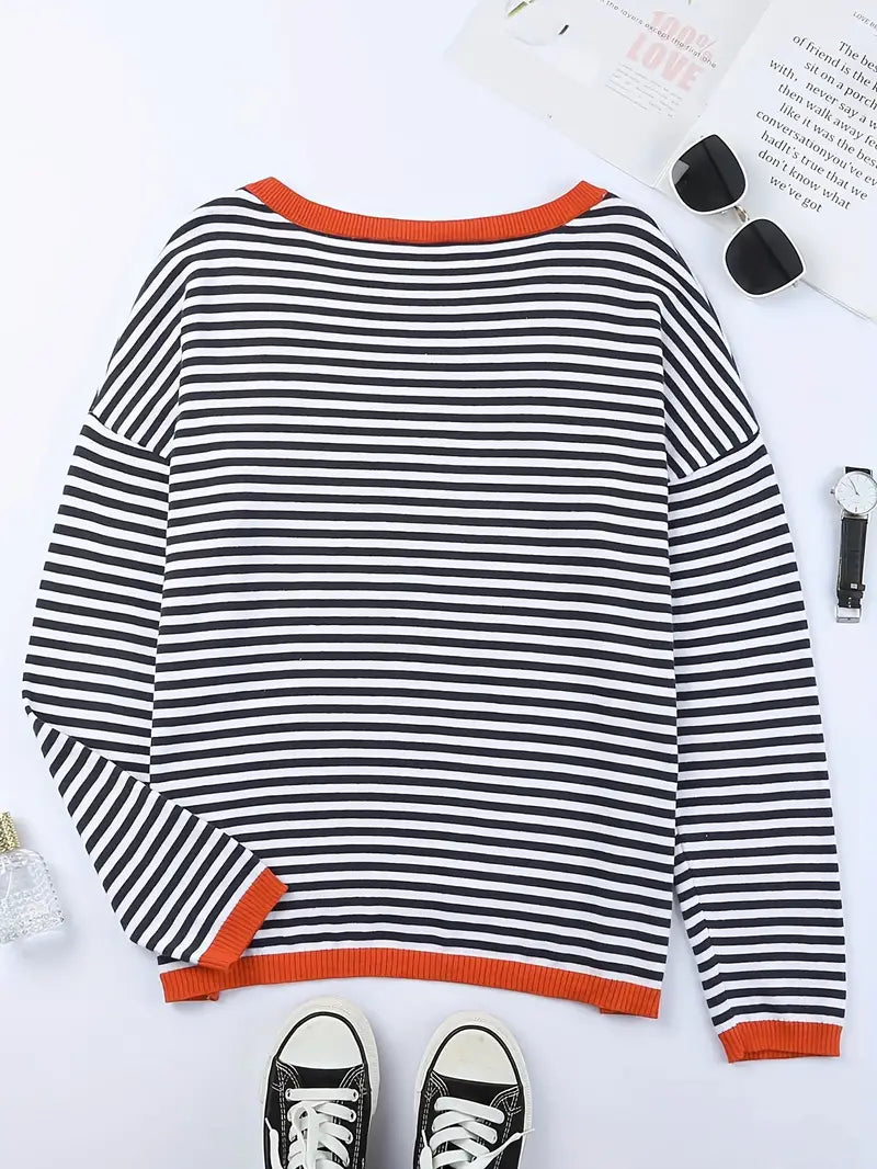 Genimah | Gestreept Sweatshirt met Oranje Details