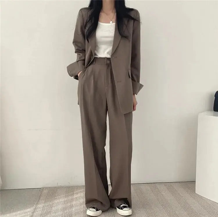 Athena | Effen Blazer- en Rechte Pantalon Set voor Dames
