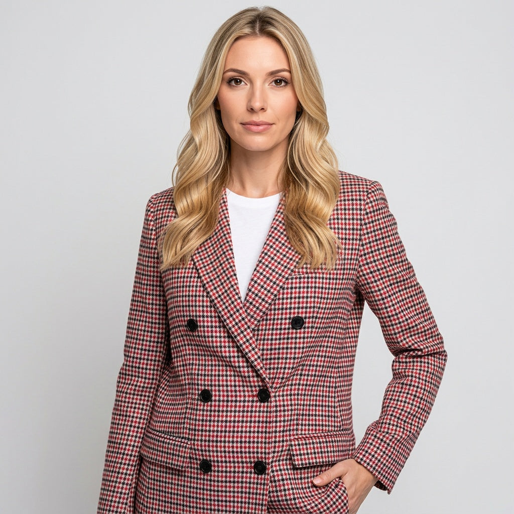 Geruite Blazer met Dubbele Knopen en Getailleerde Pasvorm
