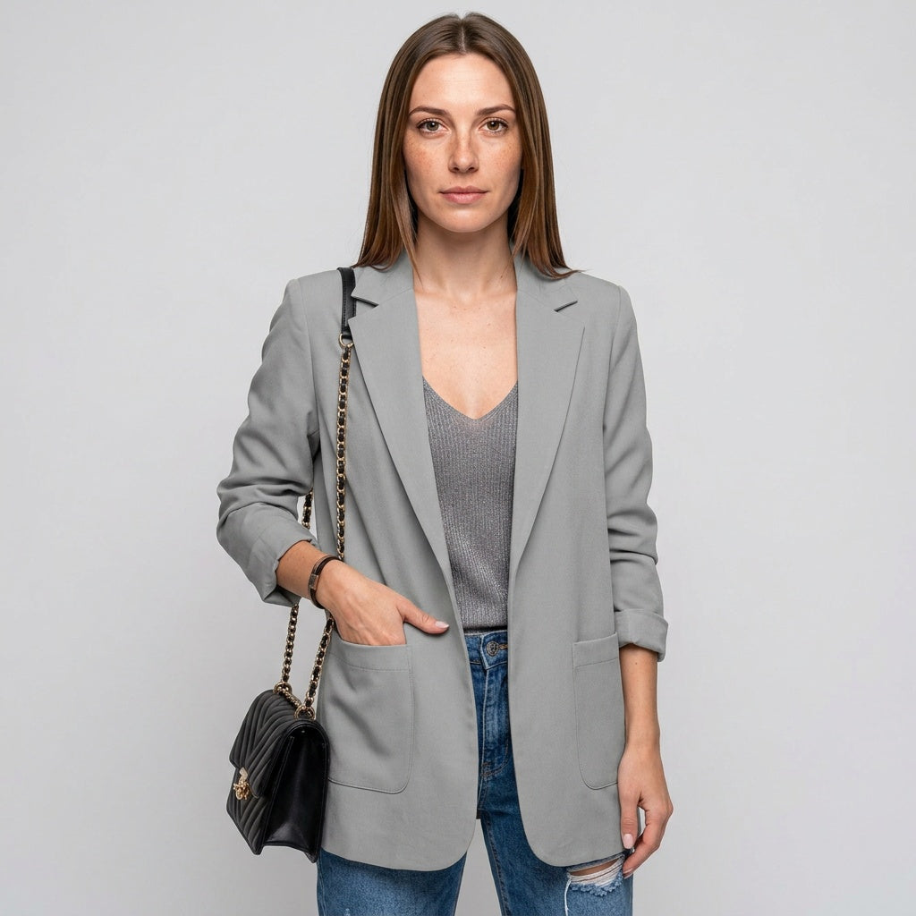 Lange Blazer met Open Voorkant en Slim Fit
