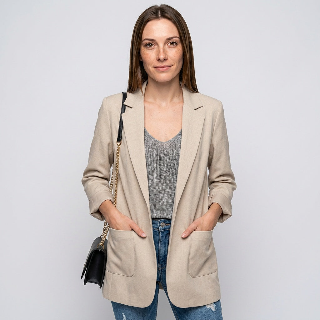 Lange Blazer met Open Voorkant en Slim Fit