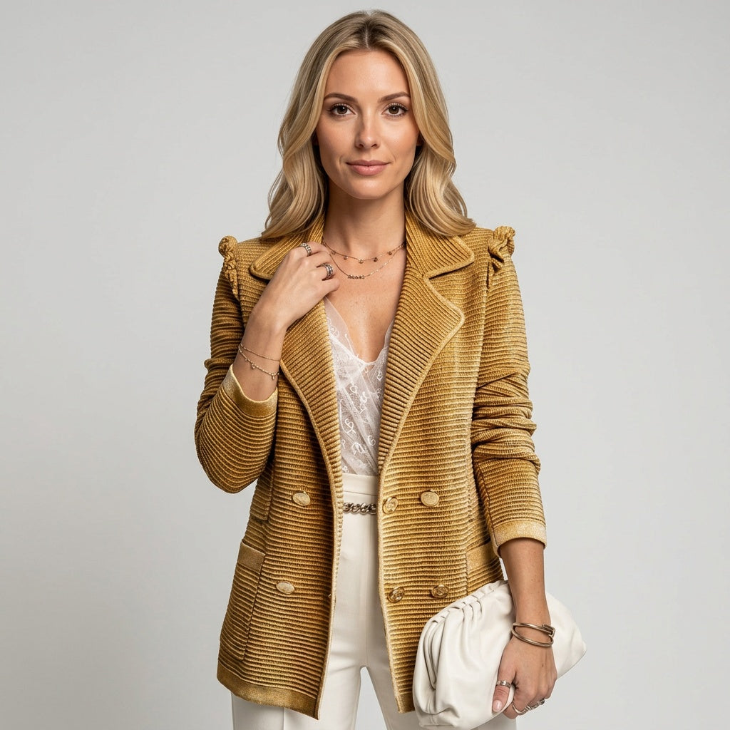 Elegante Gebreide Blazer met Dubbele Knopen en Structuur