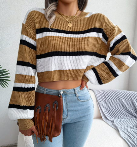 Dayana | Cropped Gebreide Trui met Lampionmouwen