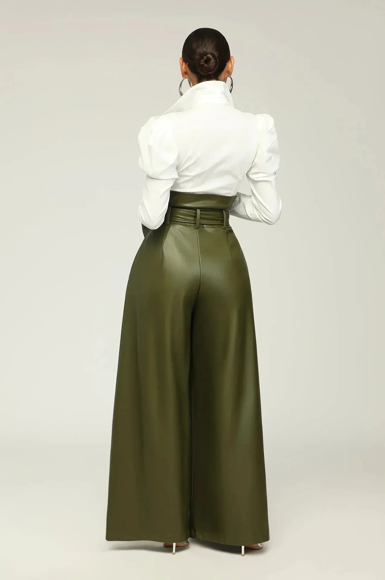 VILA | Hoge Taille Broek met Riem en Zijrits - Leer