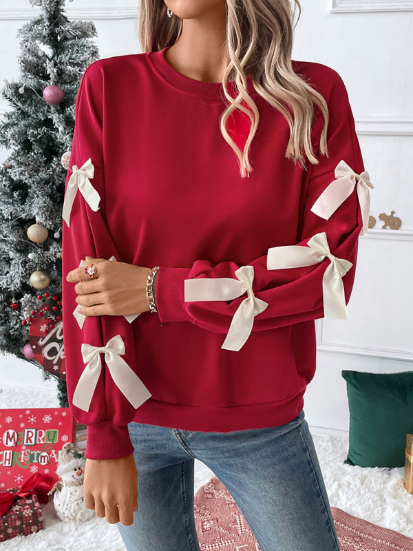Tasha | Dames Crew Neck Kersttrui met Strikmouwen