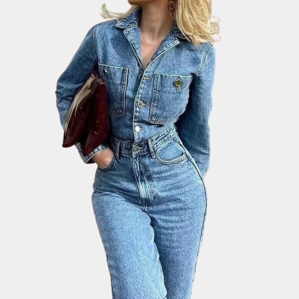 Karina | Chique Denim Jumpsuit met Lange Mouwen