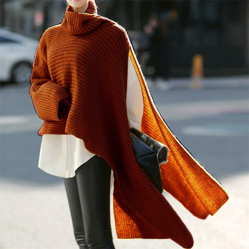 Maline | Gebreide Assymetrische Poncho met Colkraag