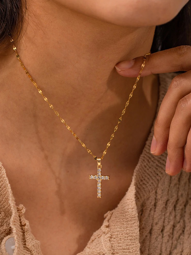 Mirella | Zirkonia Kruis Ketting Goud
